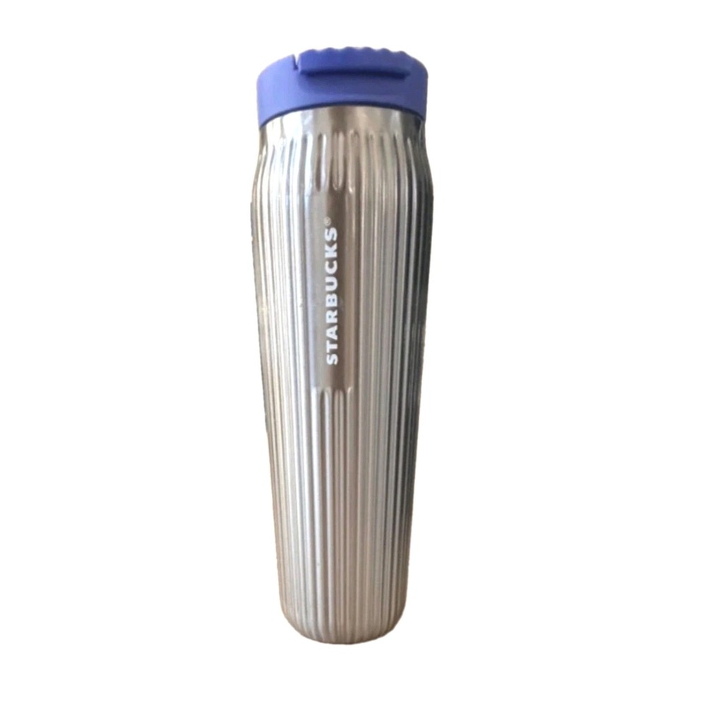 Starbucks Stainless Steel Ribbed Insulated Travel Tumbler 16 oz Purple Lid NEW